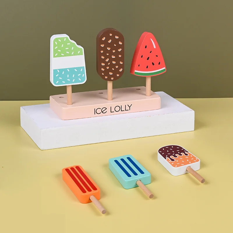 Wooden Montessori Ice Cream Toys Toddlers Pretend Play Simulation Food Game Kitchen Accessories Toys for 3 4 5 Year Old