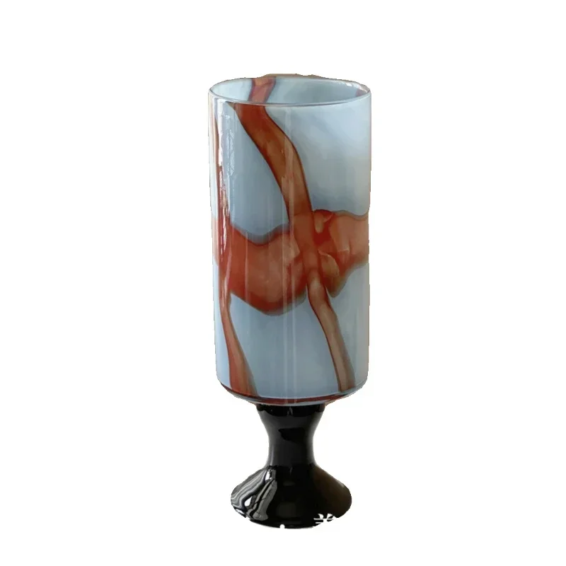 Glazed vase New Chinese high-end footed living room entrance ornament Stained glass holly flower utensils