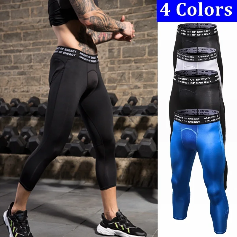 Men's Compression Pants Cool Dry Fit Men Running Leggings 3/4 Tights Gym Capri Pant Football Basketball Sports Leggings