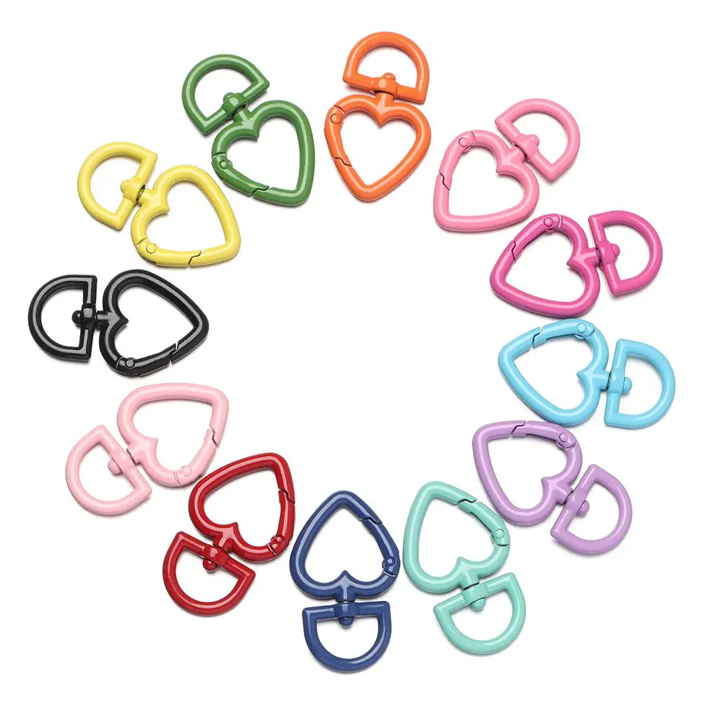 Candy Color Heart Style Buckles Zinc Alloy Plated Gate Ring Keychain Clips Carabiner DIY Purses Handbags Push Trigger Snap Hooks