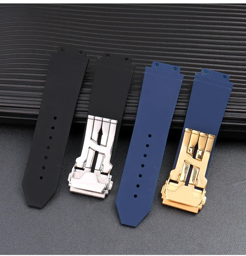 Silicone Rubber Watch Band For Hublot BIG BANG Black Blue Men's Watch Band Tool Waterproof and Sweatproof bracelet  26-19mm