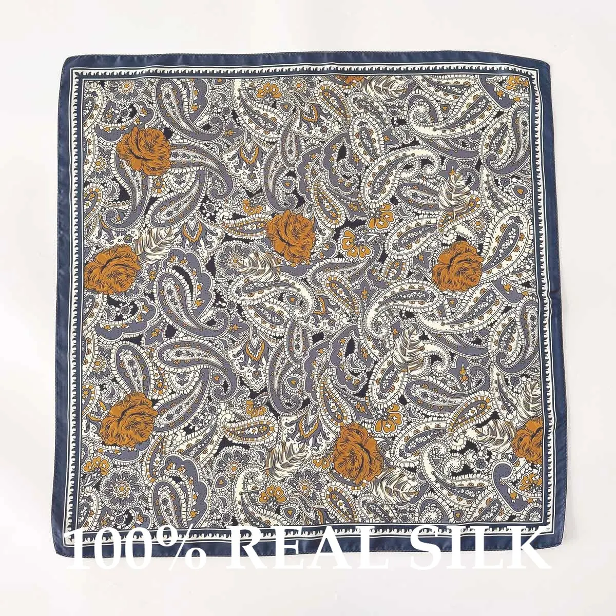 100% Natural Silk Square Scarf Women Paisley Print Fashion Scarves Twill Shawl Wrap Hijab Foulard Bandana Hairband Neckerchief