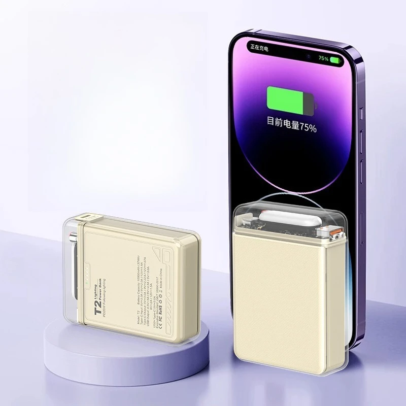 PD20W Transparent Power Bank with LED Lighting10000mAh Fast Charging Portable Power Source 22.5W Mini and Portable