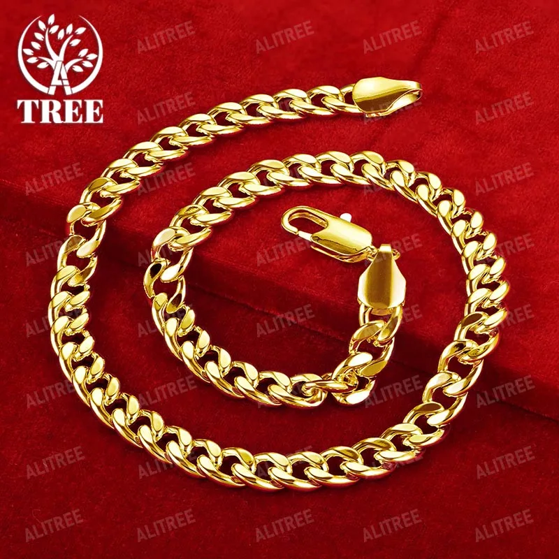 

ALITREE 18K Yellow Gold Men Cuban Chain 10mm Wide Necklaces For Woman Hip Hop Fashion Party Wedding Birthday Jewelry Lovers Gift