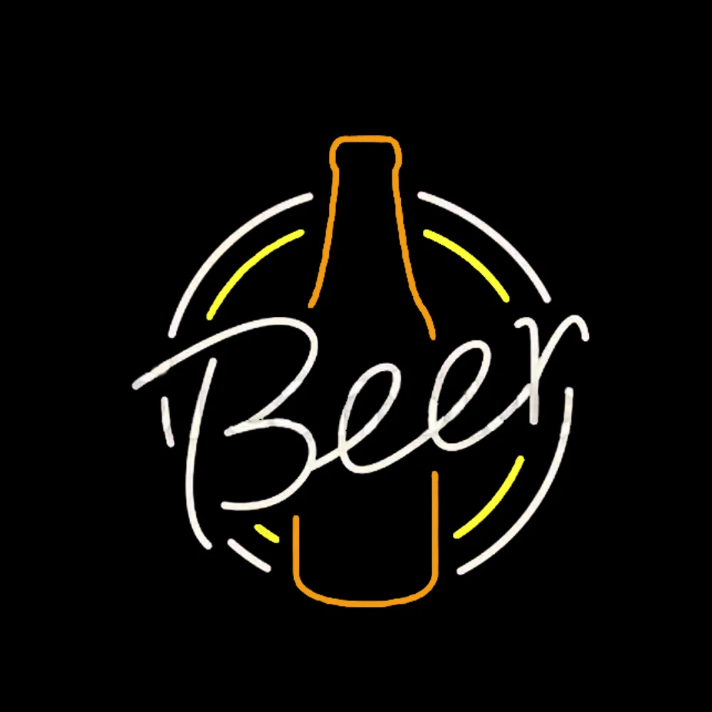 

Beer Logo Bottle Neon Sign Light Custom Handmade Real Glass Bar Store Restaurant Advertise Room Decor Display Lamp 14"X14"