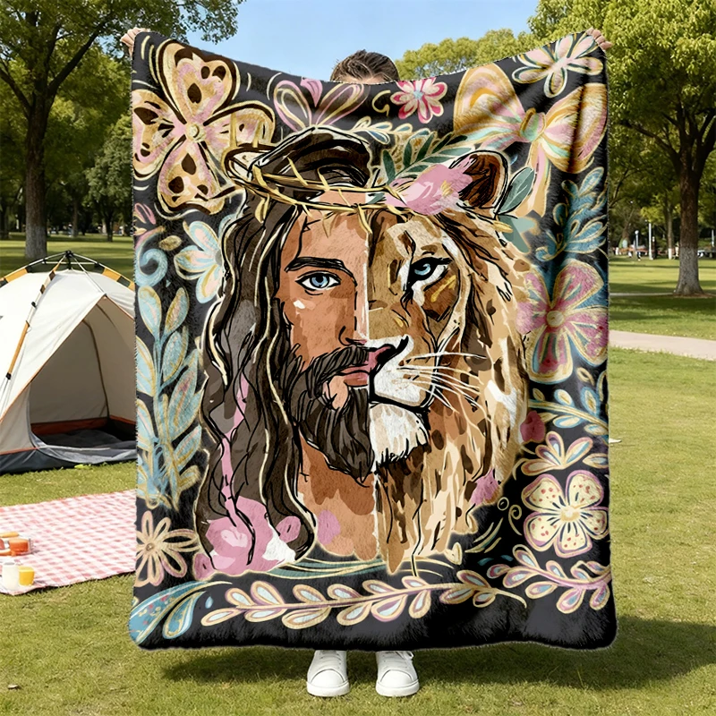 Lion of Judah Flannel Blanket Colors, Trendy Religious Flannel Throw