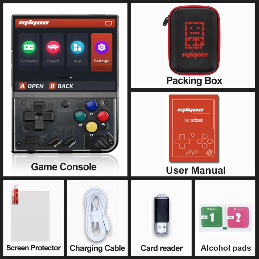 MIYOO Mini Plus Retro Handheld-Spielkonsole 3,5' IPS HD-Bildschirm Mini+ Tragbare Spieler Geräte Klassische Nostalgische Gaming-Emulatoren aus der Kindheit