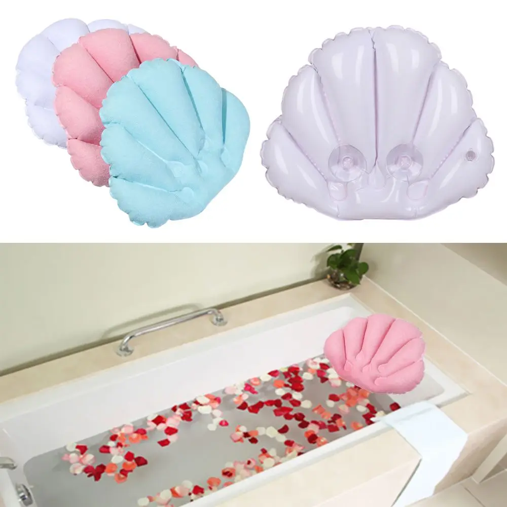 Soft Spa Neck Bath Pillow With Suction Cups Inflatable Terry Cloth Fan-shaped Neck Support Pillow Bathtub Cushion