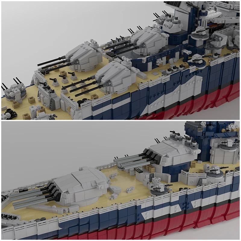 Battleship Building Blocks Set French Battleship Richelieu Ship Brick Building World War Warship Boat Model Toy for Children