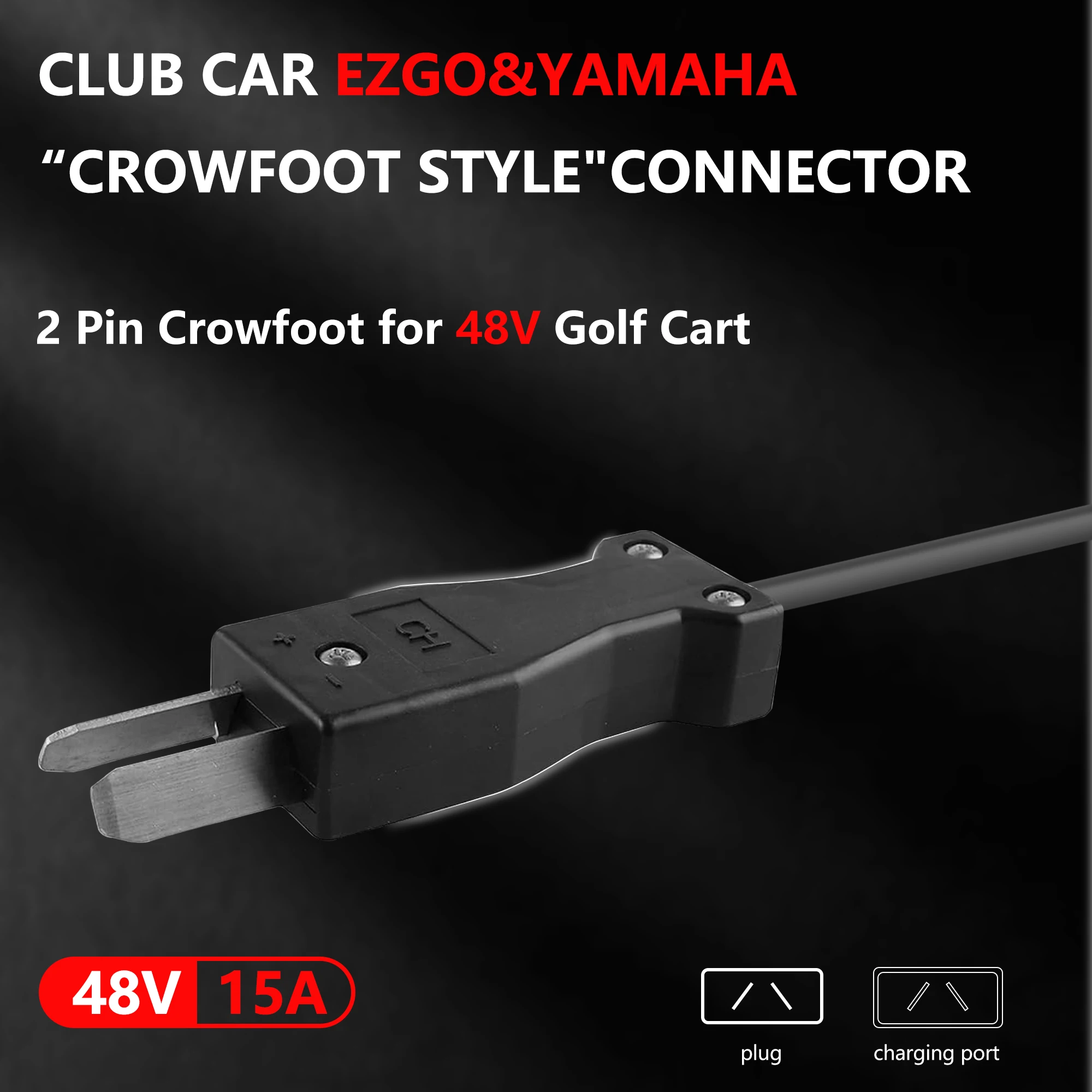 48V 58.8V 15A Golf Cart Battery Charger 2 Pin Crowfoot Plug for EZGO Club Car Yamaha PreC CC Float Trickle Charge Cool Fan IP67