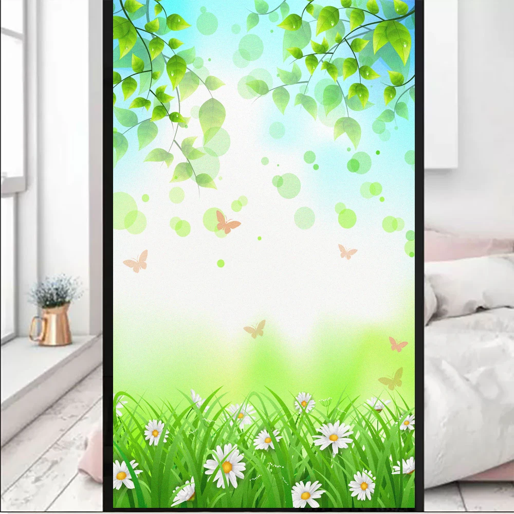Static Cling Privacy Window Film Heat Control UV Blocking Window Glass Sticker Frosted Spring Pattern Window Tint