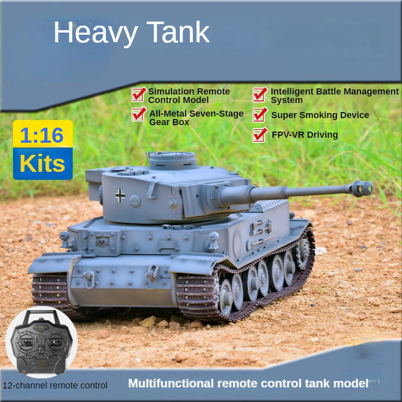 1/16 RC Heavy Tank German Tiger P with Smoke System High Simulation Sound Effect Assembled All-metal Tank Model Kit