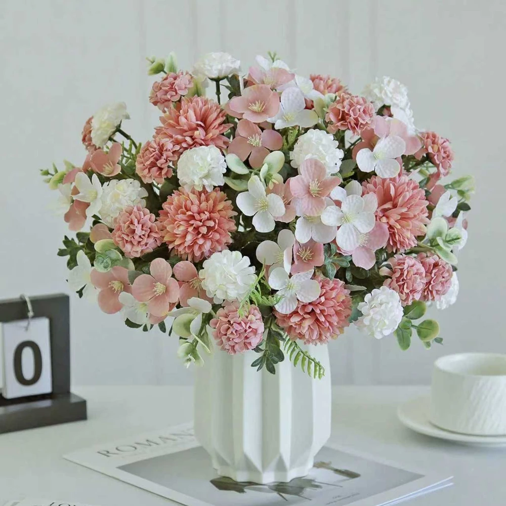 6-teiliges Set Künstliche Seidenblumen Hortensie Chrysantheme Hochzeitsbrautstrauß Heimdekoration Festliche Outdoor-Garten-DIY-Bastelprodukte – Detail 2