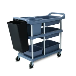 Black or Gray Colour 3-Tier Restaurant Hotel Kitchen Restaurant Service TrolleyServing Hand Trolley with Wheels