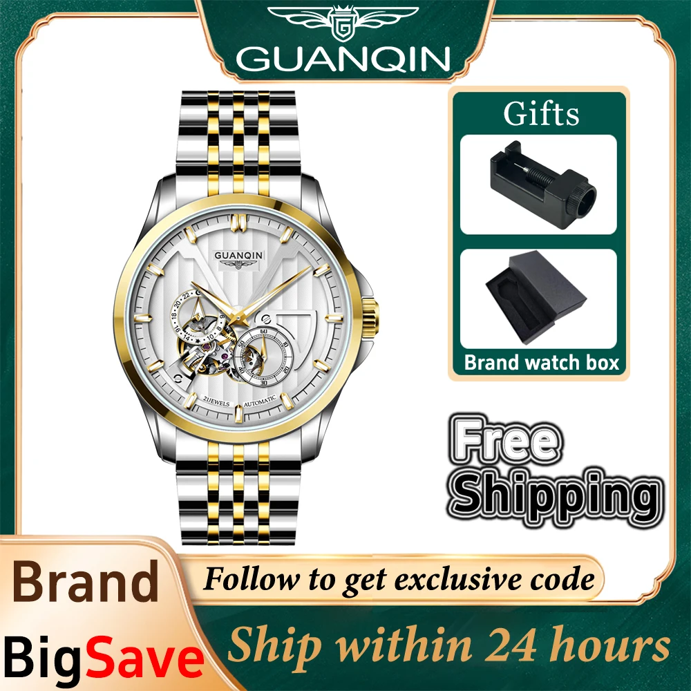 

GUANQIN High-end Luxury Man Watch Automatic Movement Skeleton Watch For Man Mechanical Sport Military Fashion Bussiness Watches