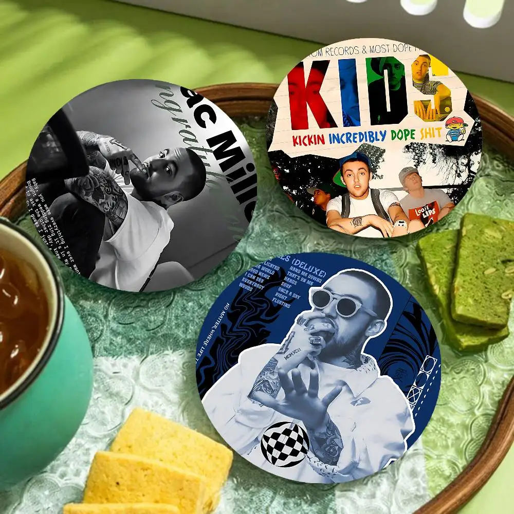 Rapper M-Mac Miller Wood Coasters Colorful Round Coaster Non-slip Heat Insulation Coffee Mats Home Accessories Kitchen