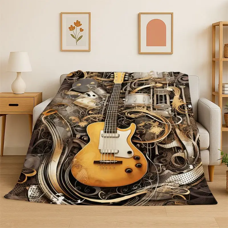 Rhythm Violin Cello Music Note Instrument Flannel Blanket Soft Throw Blanket for Bedroom Living Room Bed Travel Picnic Nap Cover