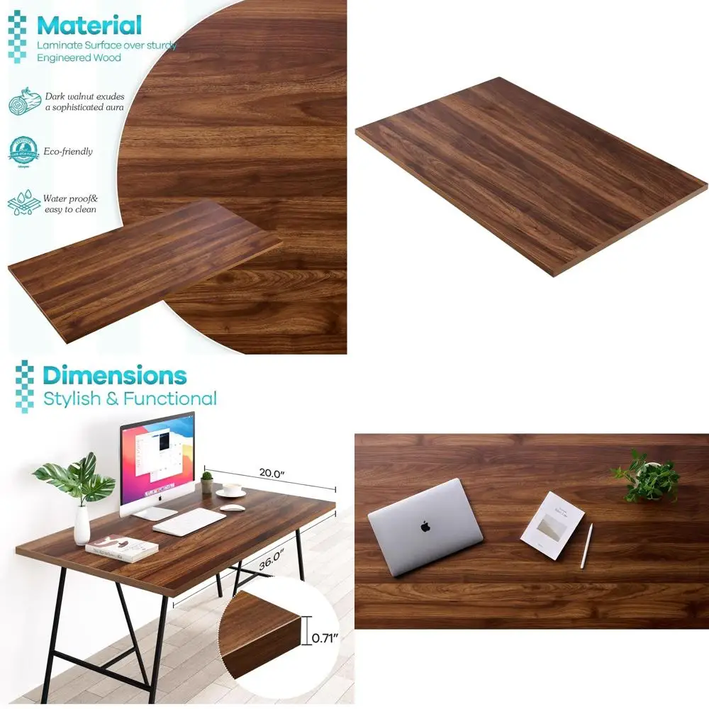 

36x20 Melamine Double L-Shaped Desk Top, Solid Walnut Finish, for Home and Office DIY Projects