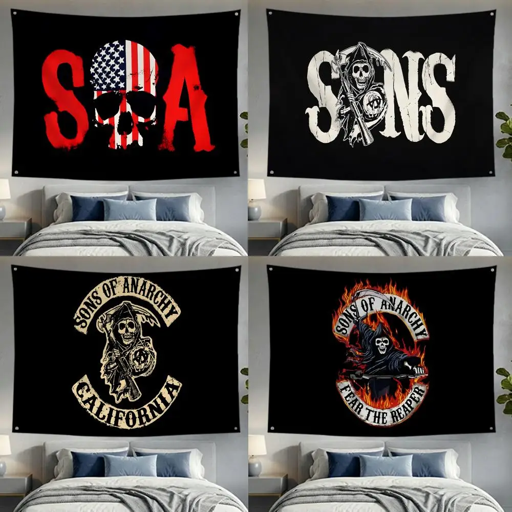 Casual Fashion S-Sons of Anarchy Flags flags no edging design four rings hanging for indoor decor and outdoor decor