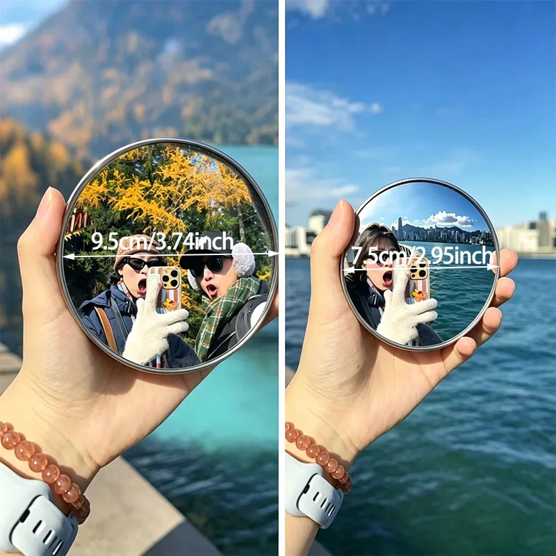 Travel Handheld Mini Selfie Mirror Portable Round Wide Angle Convex Spherical Mirror 7.5cm/9.5cm Photography Prop Accessory
