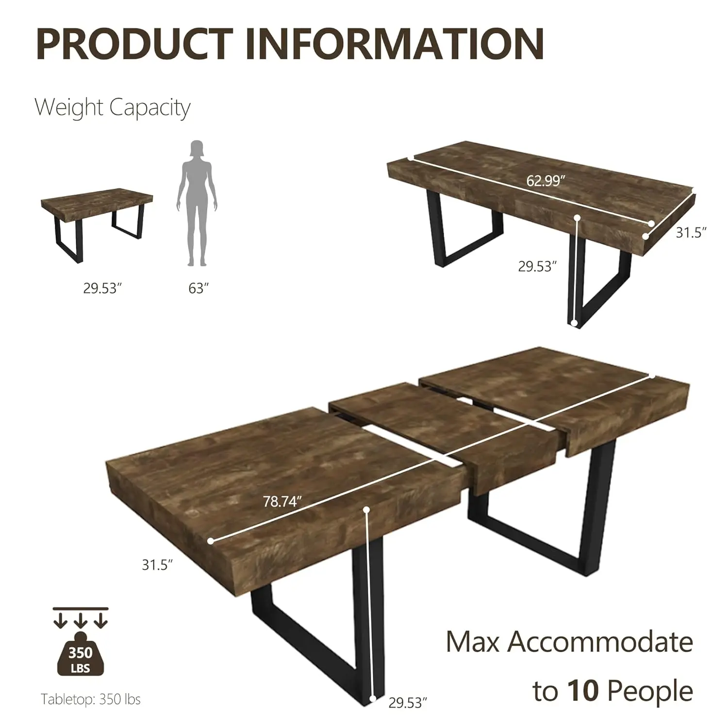 

78.74" Extendable Dining Room Table for 6-10 People, Wooden Farmhouse Kitchen Table Large Dining Table, Conference, Customized