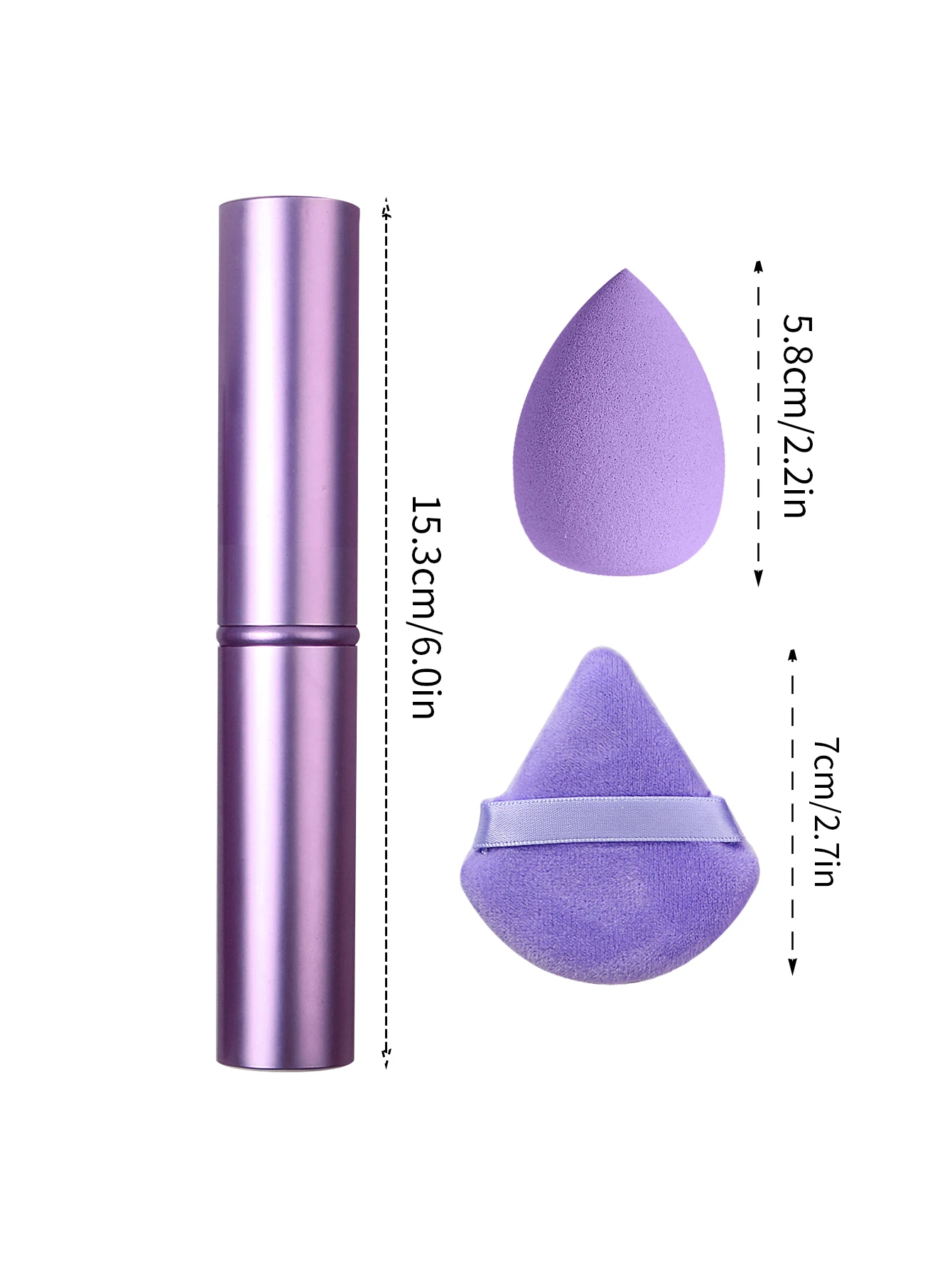 Set di pennelli per trucco occhi multifunzionali con tubo in alluminio viola da 10 pezzi e spugna triangolare per trucco che non si ostruisce