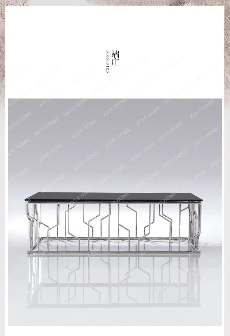 A Italian Minimalist Stainless Steel Rectangular Tempered Glass Coffee Table Restaurant Light Luxury High-end Design Sense