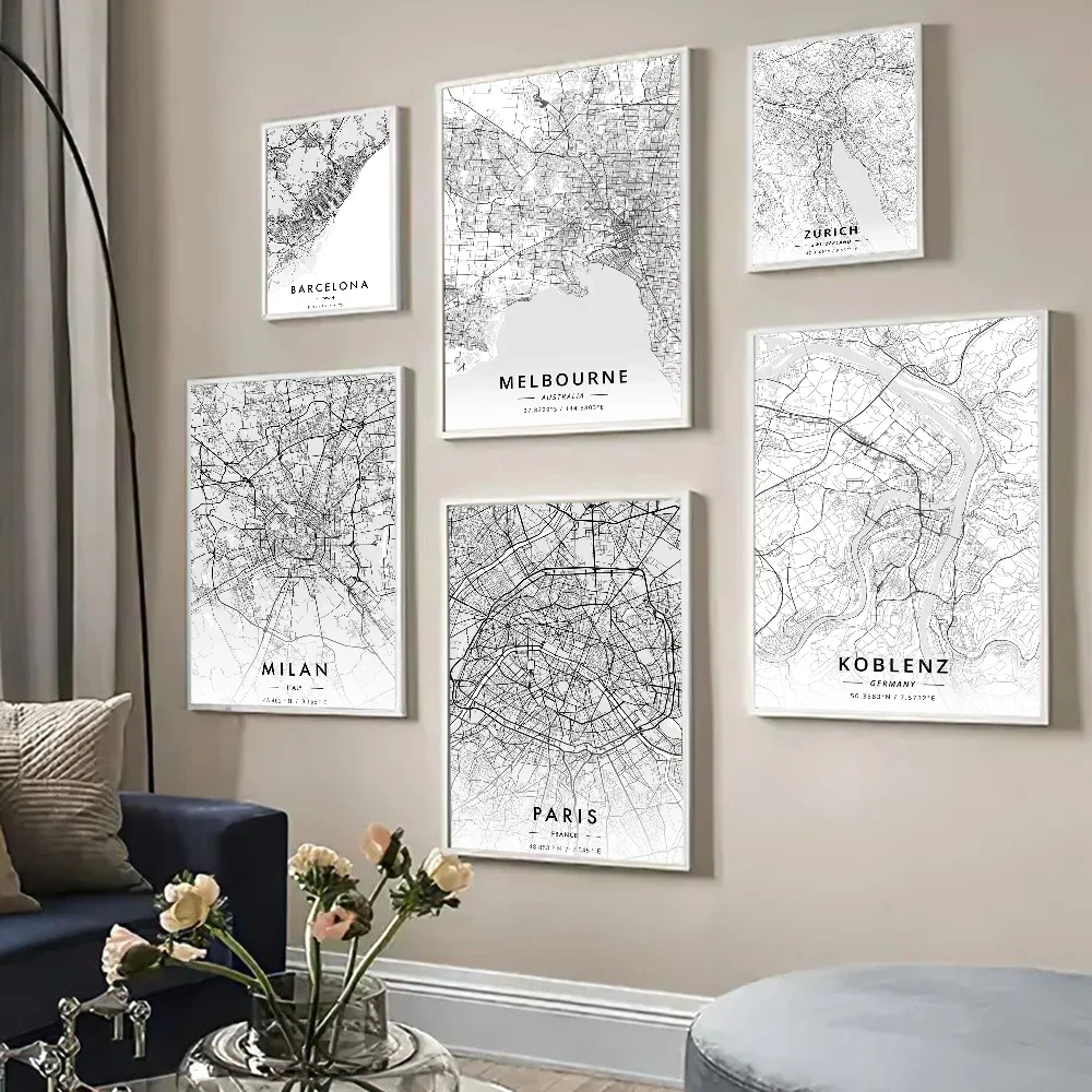 1PC Melbourne Koblenz Zurich City Map Poster Paper Print Home Living Room Bedroom Entrance Bar Restaurant Cafe