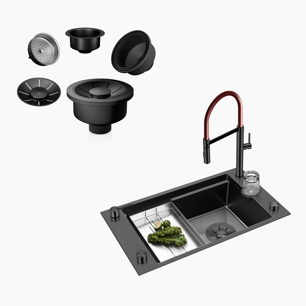 New Kitchen Nano Kitchen Sink Embedded Waterfall Faucet Side Drainage Design Large Size Sink