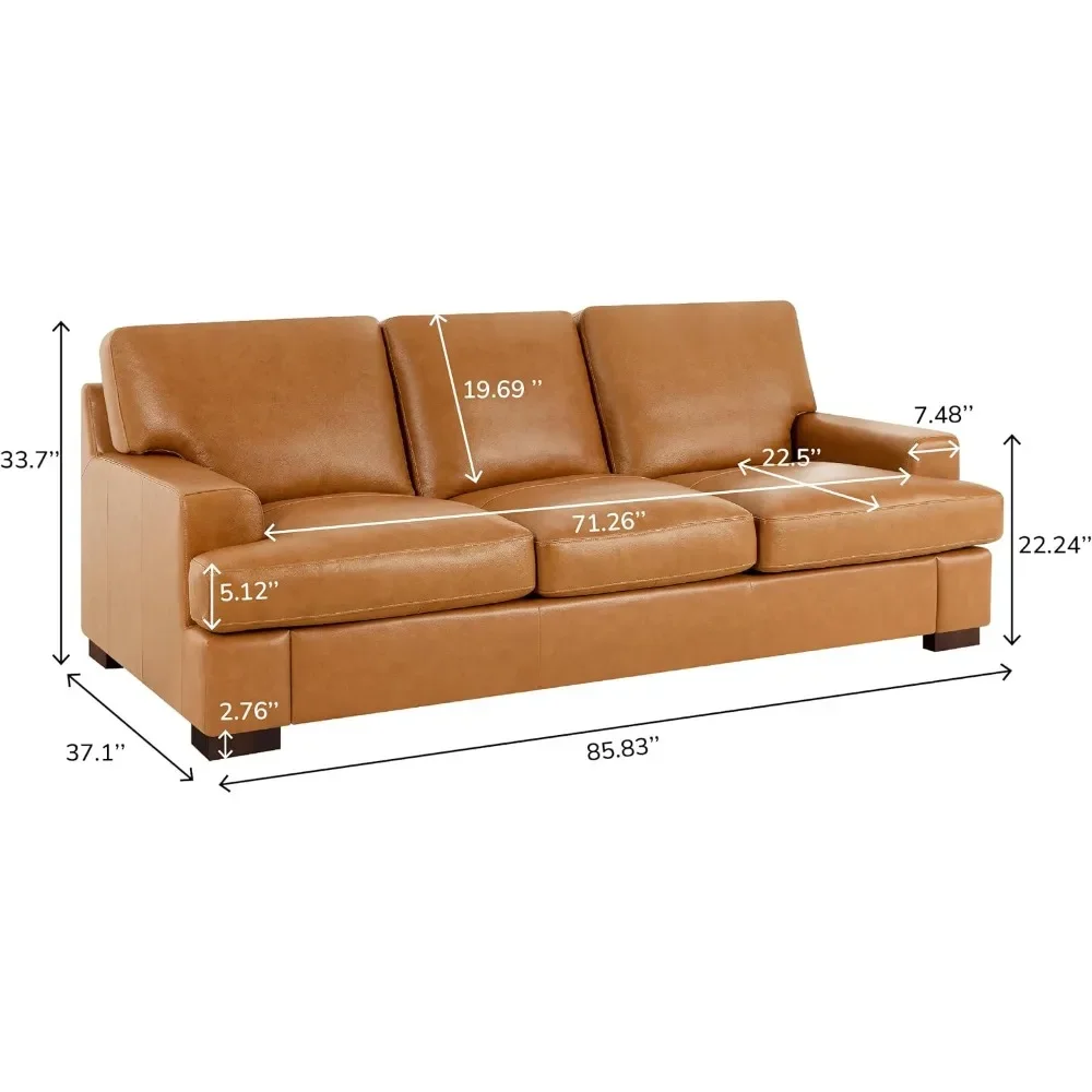 Genuine Leather Sofa - Luxurious Comfort, Goose Feather Cushion Filling, Square Arm Design, Sturdy Block Legs, Living Room