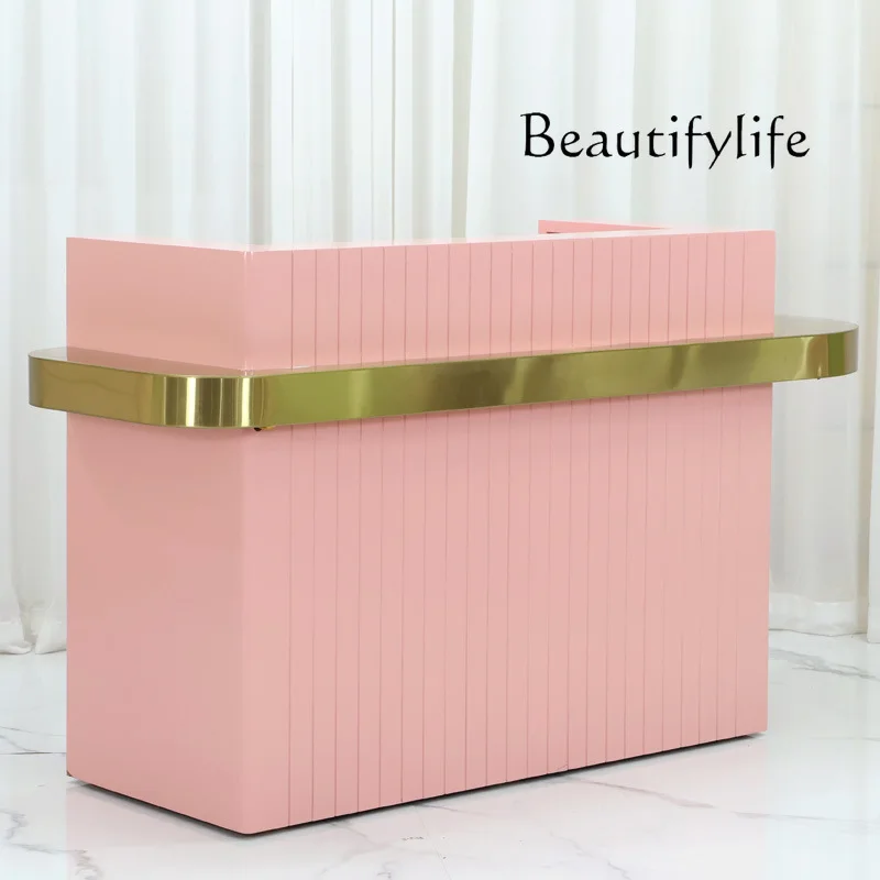 

Simple Bar Counter Small Front Desk Cashier Stainless Steel Edge-Sealed Beauty Salon Reception Desk