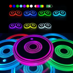 2PCS LED Cup Holder Lights for Car, Rechargeable 7 Color-Changing Light Up Cup Holder Insert Coasters, Car Accessories for Teens