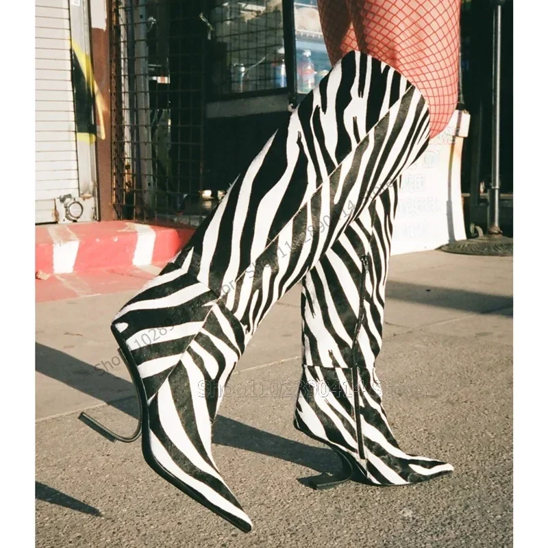 

Zebra Print Strange Style Heels Pointed Toe Boots Side Zipper Women Shoes Novel Fashion Party Banquet 2026 Zapatos Para Mujere