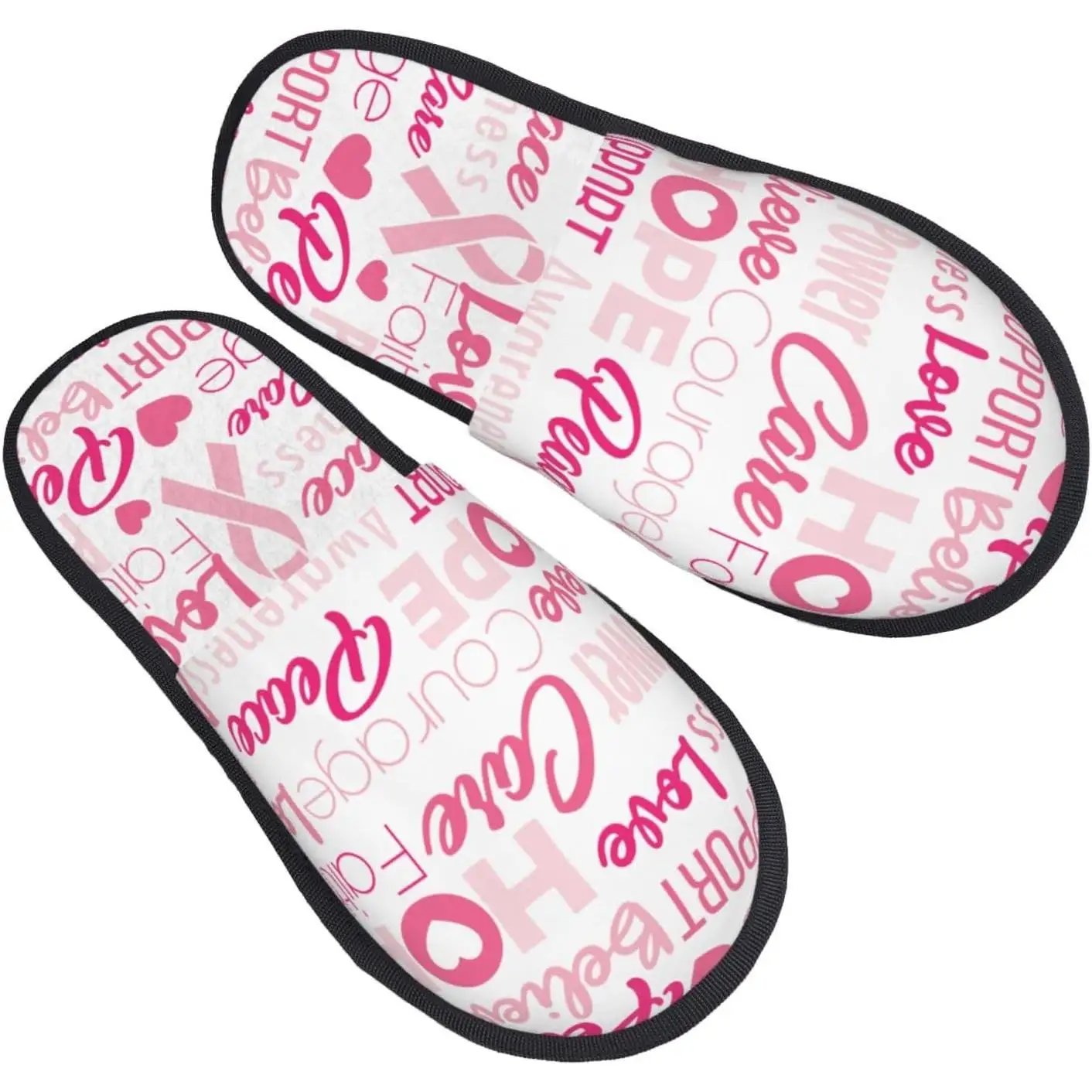 

Breast Cancer Pink Ribbons Awareness Slippers for Women Fuzzy House Shoes Anti-Skid Indoor Slipper Gifts for Women Mom Ladies