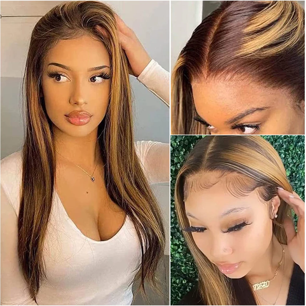 

Highlight Wig 13x6 Straight HD Lace Frontal Human Hair Wigs 13x4 Brazilian Honey Blonde Lace Front Wig For Women 200% Density