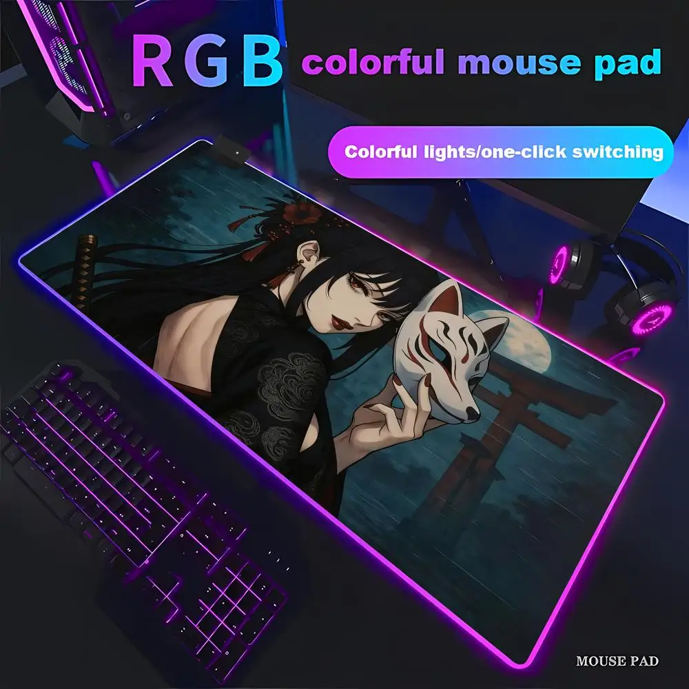

HYBXAXC Japanese Anime Girl Magic Party Mouse Pad Animation Games Beautiful RGB HD Gamer LED XXL PC Computer pad Non-slip Decor