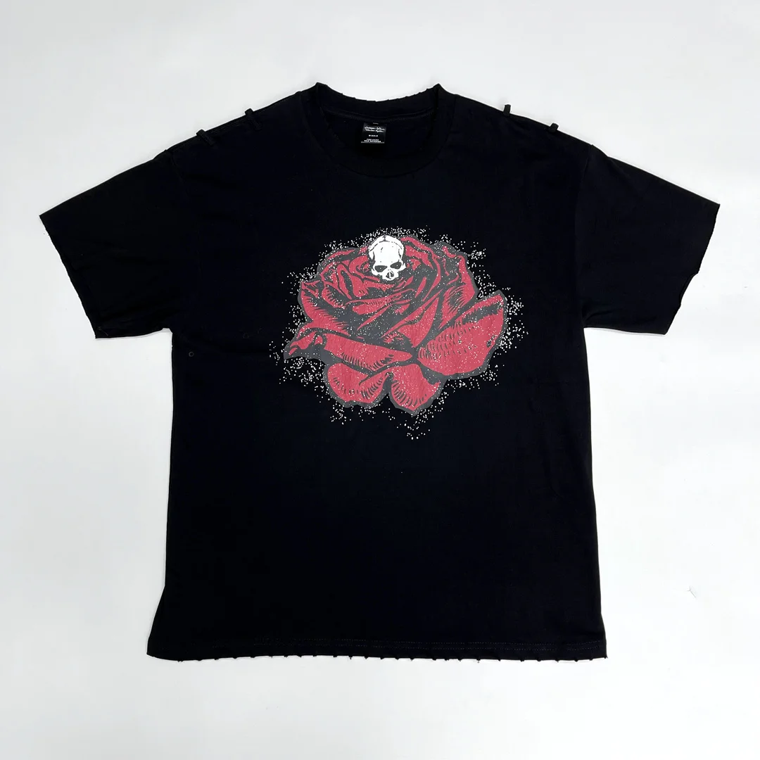 New 2022 Men Number Nine Rose skeleton Head T Shirts T-Shirt Hip Hop Skateboard Street Cotton T-Shirts Tee Top US size BG95