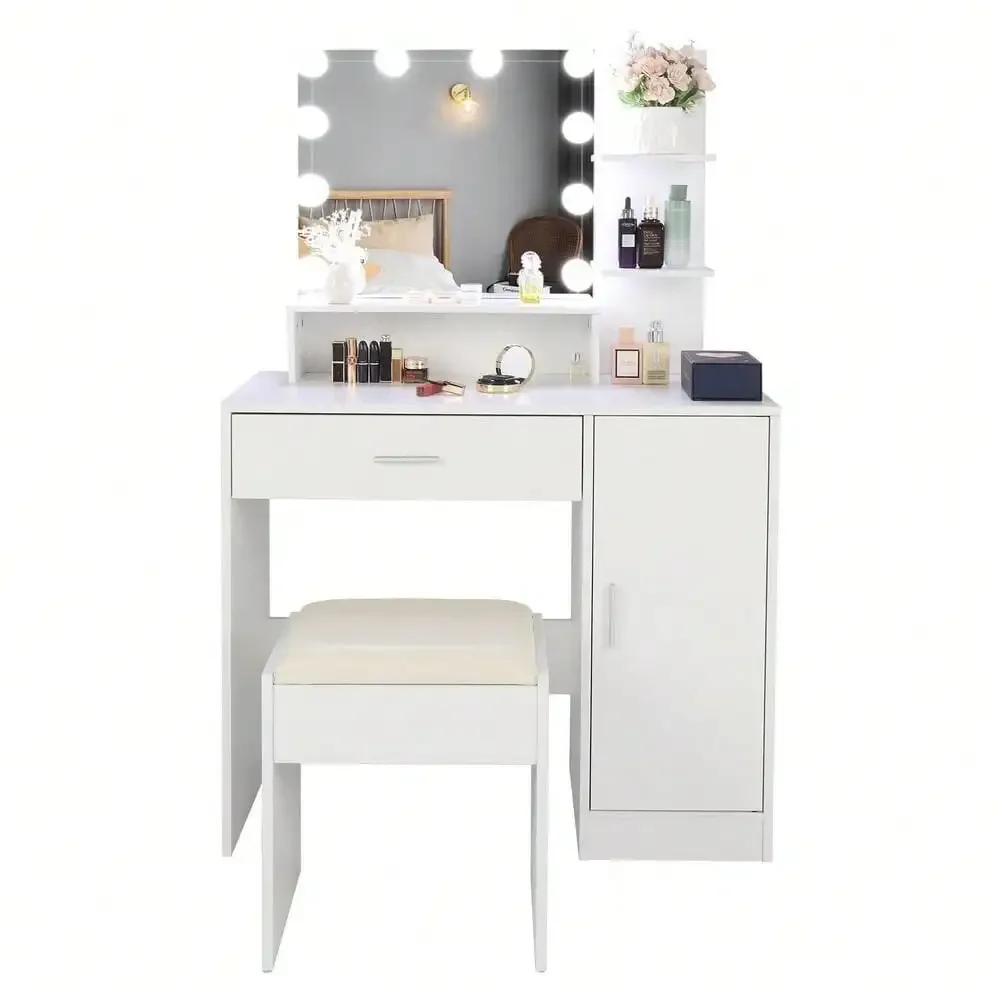 Makeup Vanity Table Set Dressing Table w/ Cabinet Dresser Desk for Bedroom