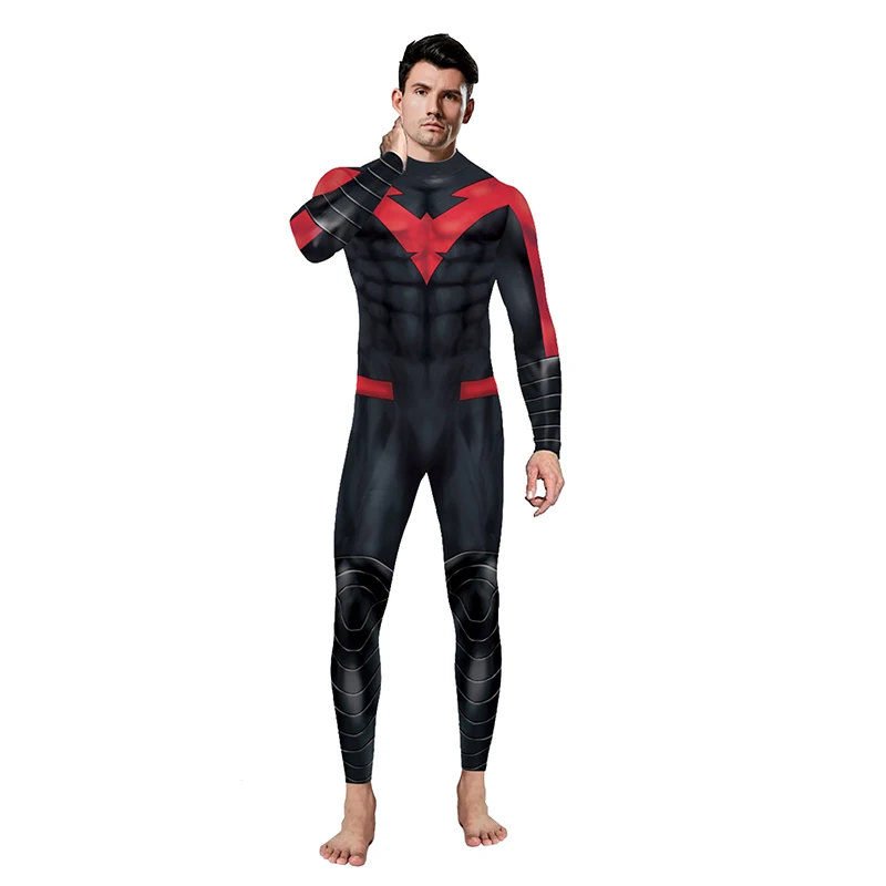 Muscle Jumpsuits Full Body Men Halloween Movie Hero Cosplay Costume Close-Fitting Fantasy Party Zentai Performance Bodysuit