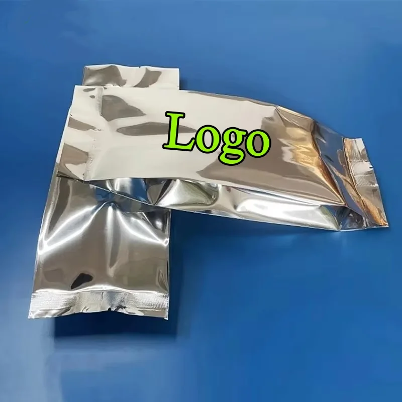 100 SZT. Błyszczące srebrne torebki z folii aluminiowej z bocznymi podkładkami, zgrzewane termicznie, do samodzielnego nadruku logo, na matcha, kawę, przyprawy, przekąski, herbatę, daktyle, woreczki do przechowywania.