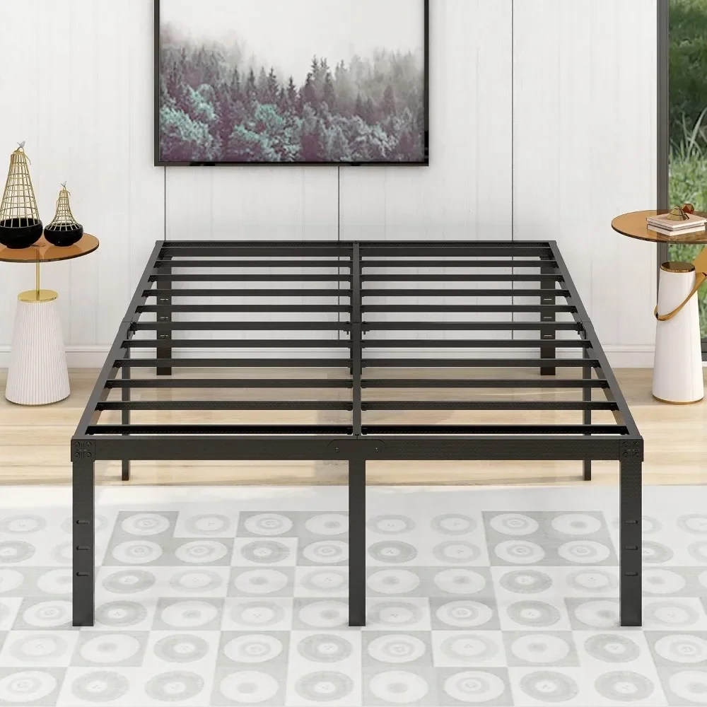 

18 Inch Metal Full Size Bed Frame Heavy Duty Platform Noise Free Steel Slat Support Easy Assembly Noise Free No Box Spring