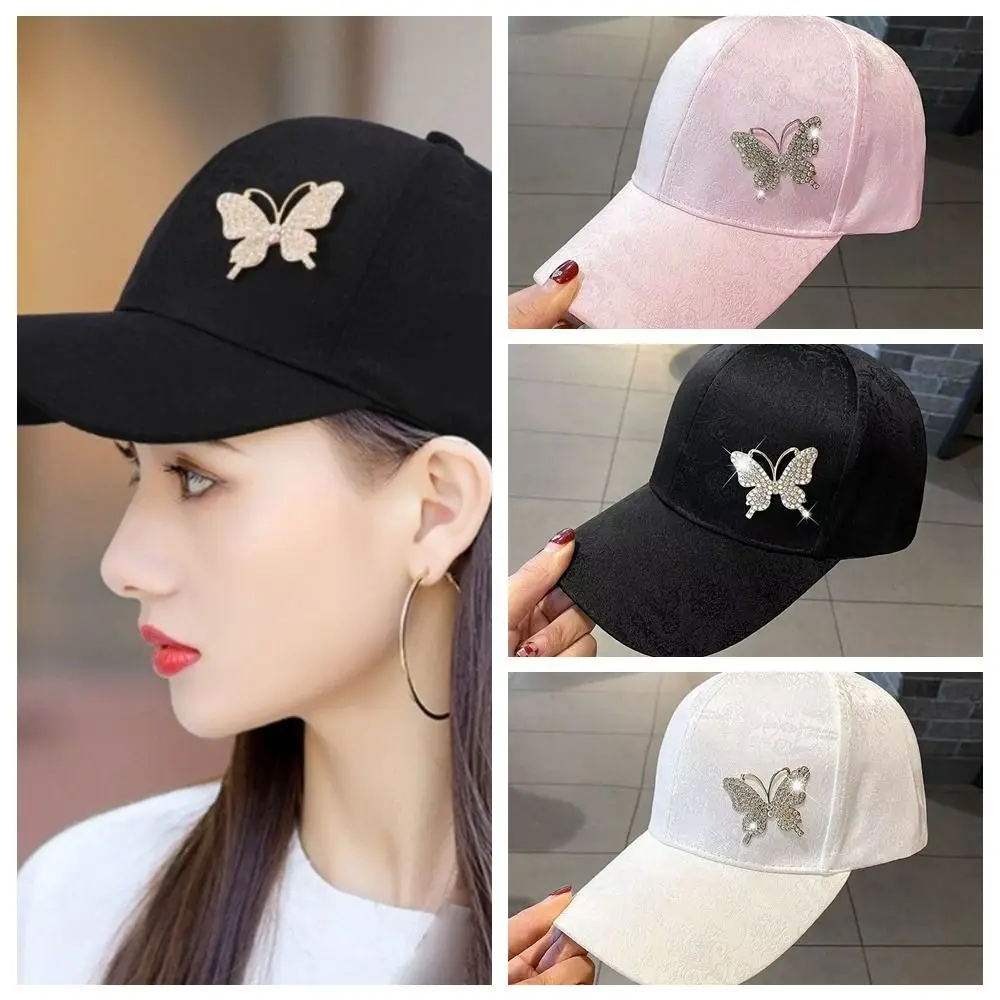 

Solid Color Rhinestone Baseball Hat Korean Style Sun Protection Sunscreen Peaked Cap Breathable Adjustable Women Sun Cap Street