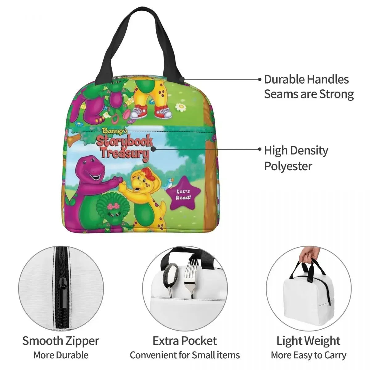 Barney And Friends Insulated Lunch Bags Waterproof Picnic Bag Thermal Cooler Lunch Box Lunch Tote for Woman Work Children School