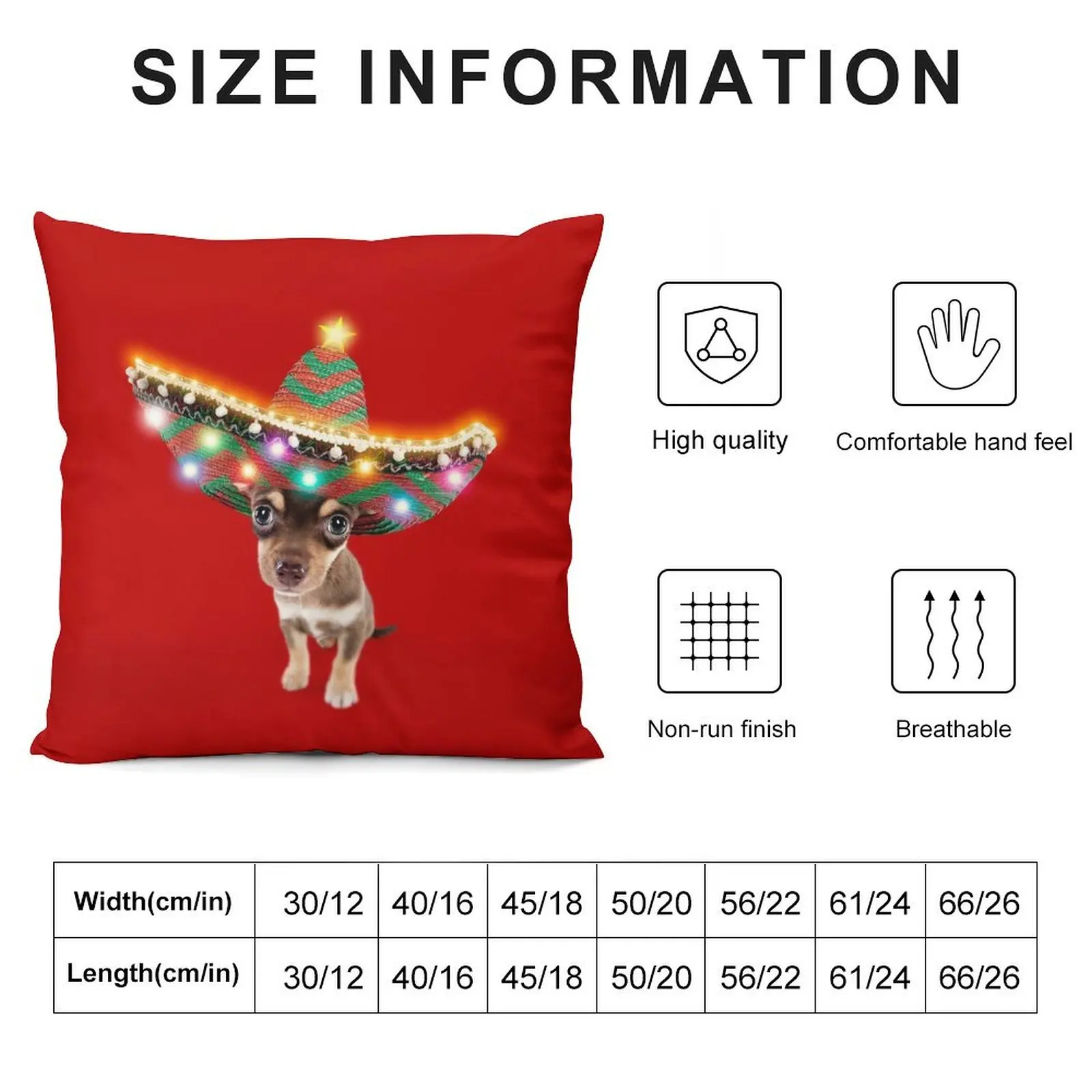 Chihuahua dog wearing a sombrero hat with Christmas lights Throw Pillow Pillow Decor Pillow Cases Decorative