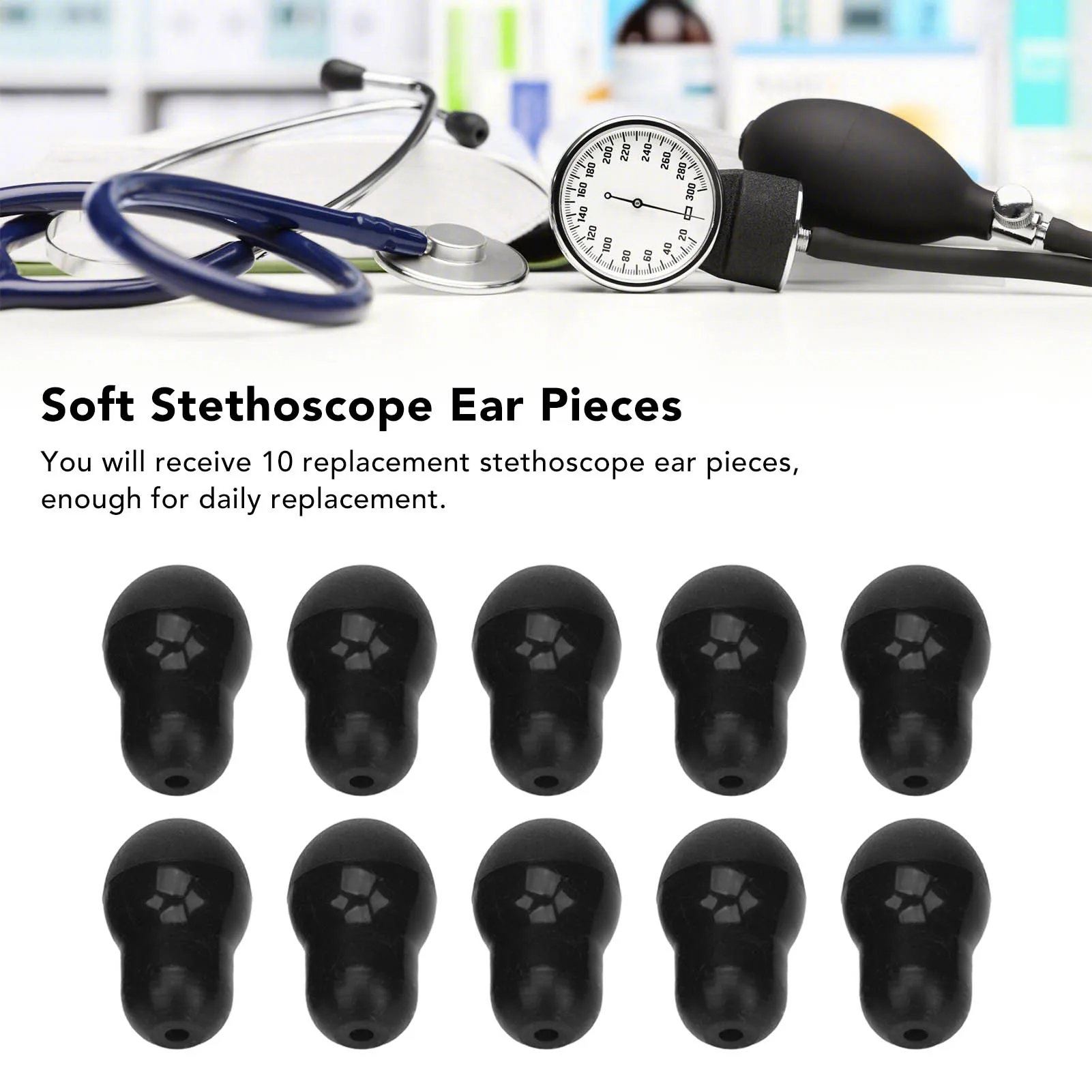 10Pcs Stethoscope Accessories Stethoscope Ear Tips Universal Replacement 2.5mm Silicone Stethoscope Earplugs for 5mm Ear Hooks