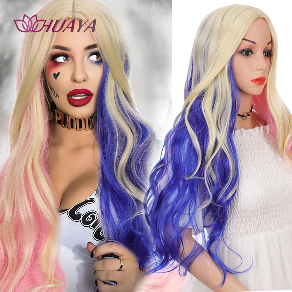 Long Wavy Synthetic Wig for Women Middle Part Heat Resistant Full Cap Hairpiece for Cosplay Party and Daily Wear