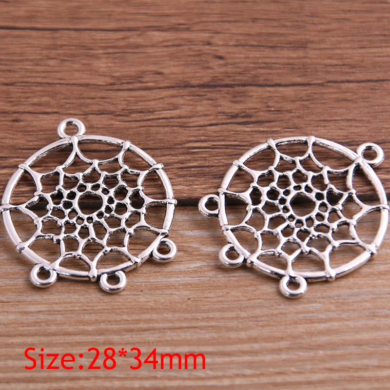 10PCS 28*34mm 4 Color Metal Alloy Dream Catcher Connector For Diy Jewelry Hollow Pendant Charms Bracelet Making