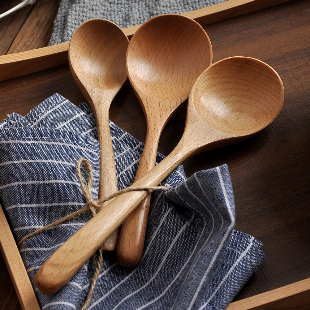 

3 Pcs Beech Wood Spoons Long H Eco Friendly Kitchen Tools for Cooking Soup Honey Rice Food Grade Safe Biodegradable Wooden