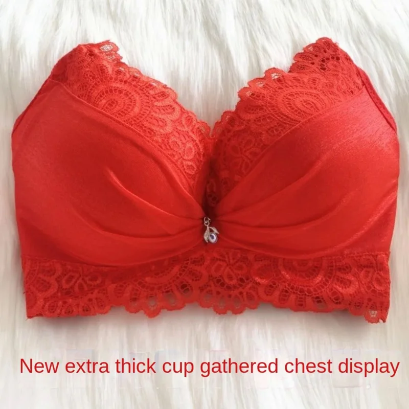 Extra Thick Bra 10cm Small Chest Gathered and Thickened 12cm Underwear Women's Flat Chest Without Steel Ring Extra Thick