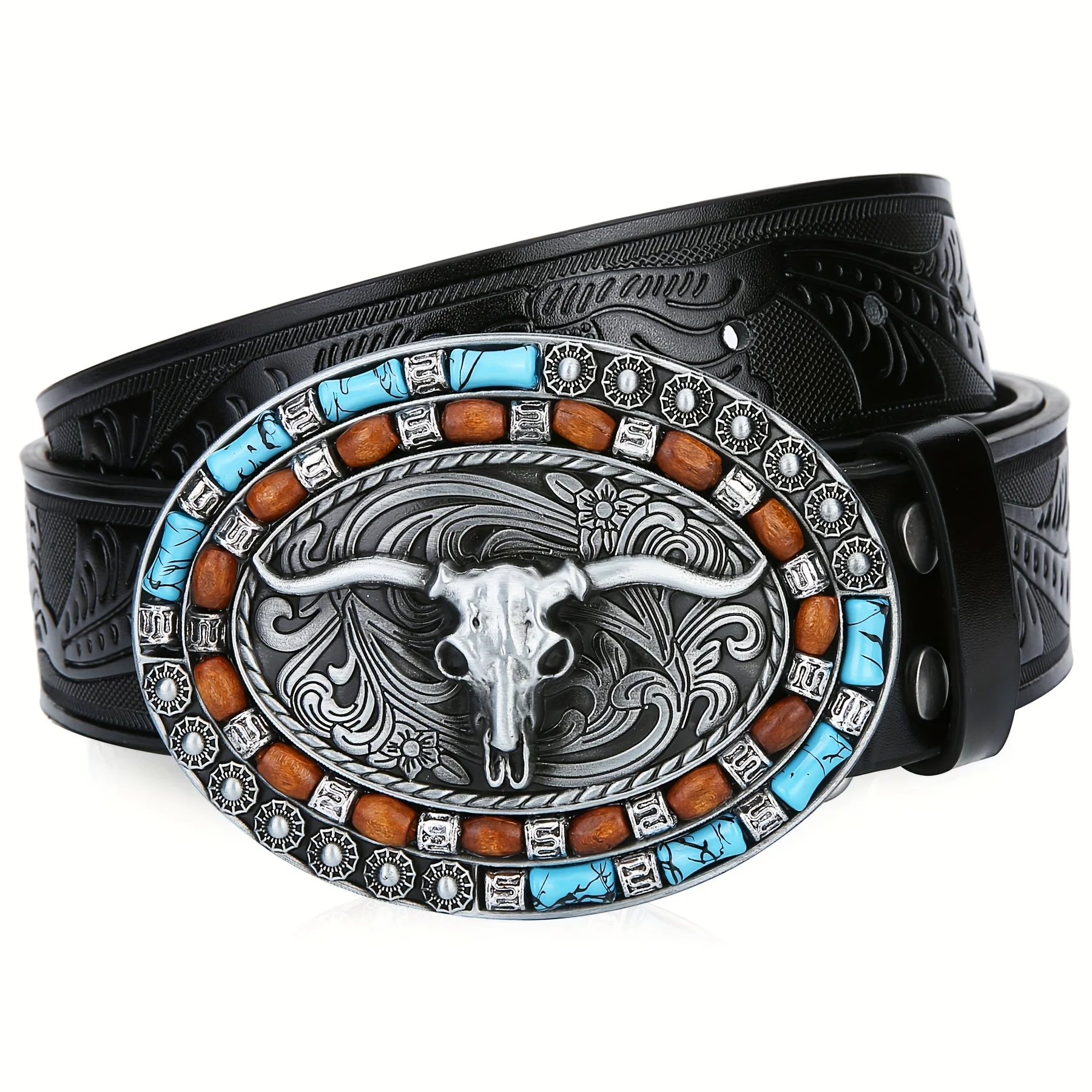 Bull Head Gold En Silver3.7 Cm Breed Heren En Dames Western Bull Head Denim Style Stier Scalprendy Riem Gladde Gesp